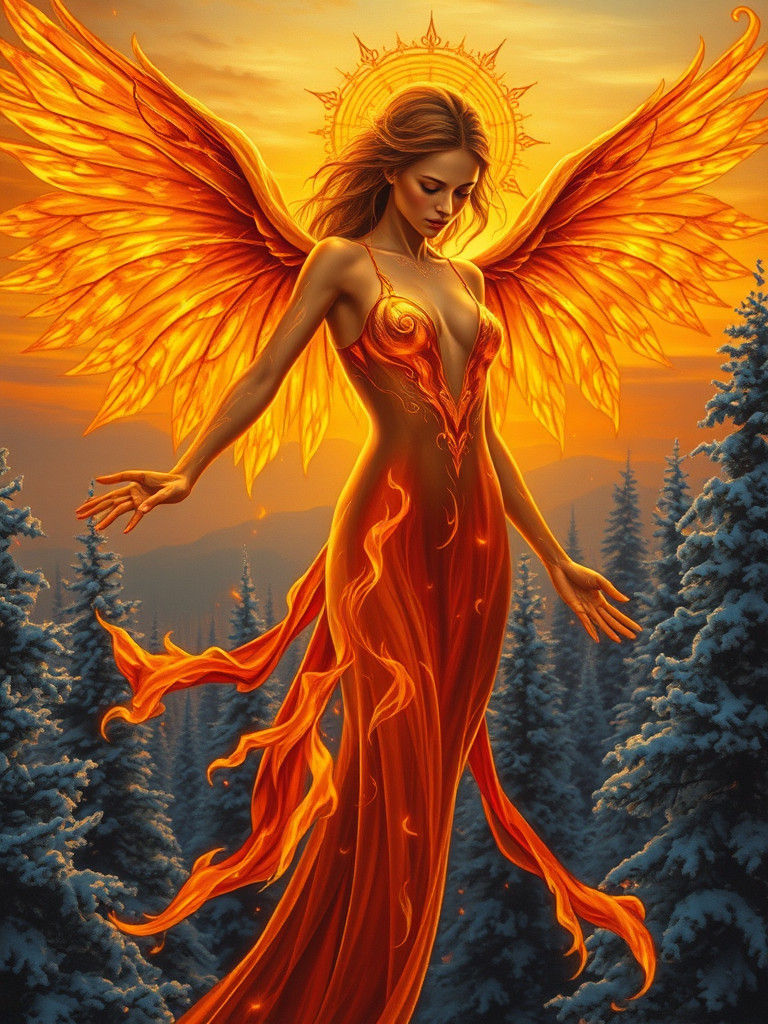 Winged Fire Sprite in Golden Hues