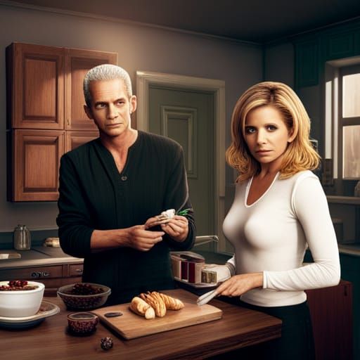 Buffy and Spike Cooking: Detailed Matte Painting