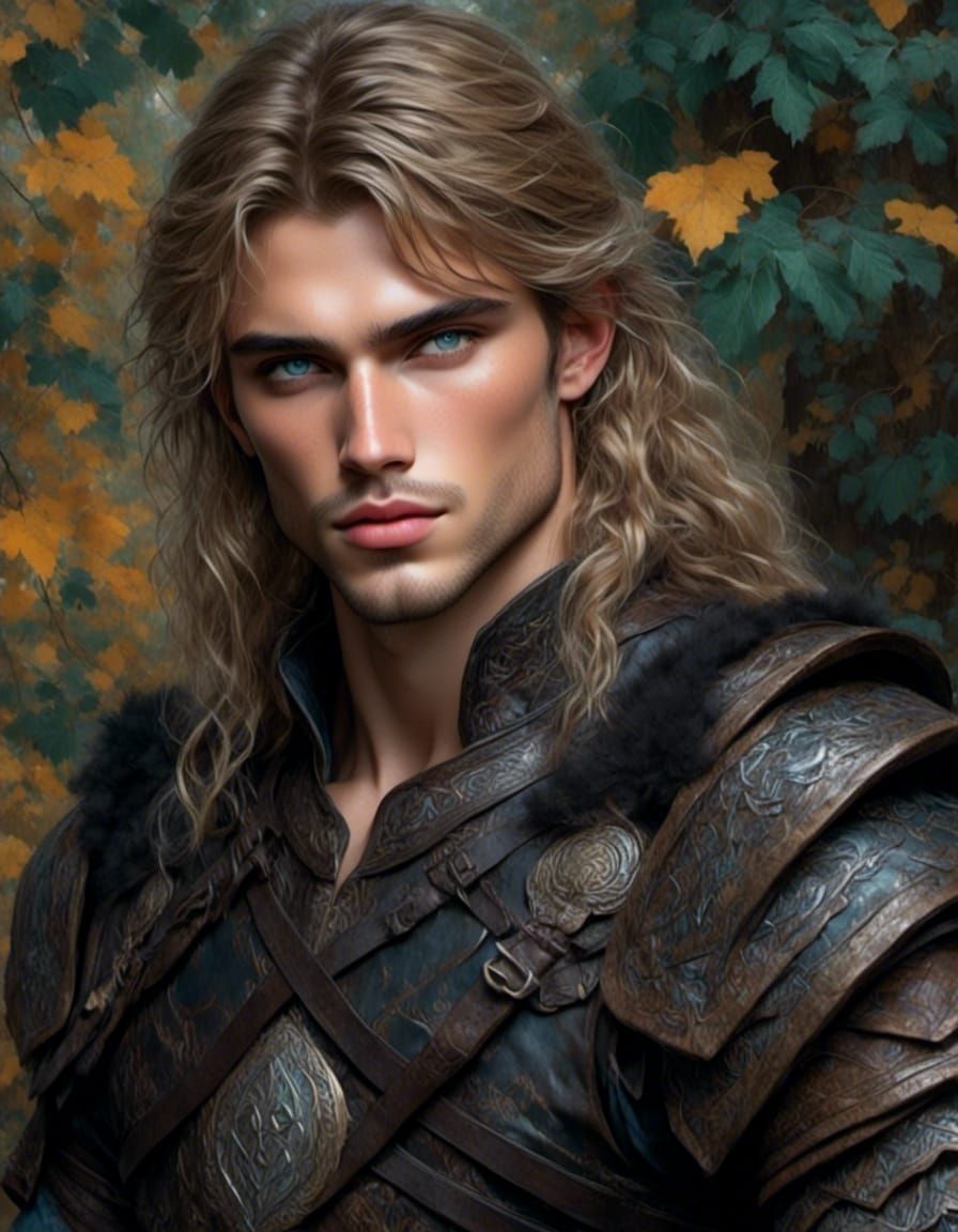 Celtic Warrior in Lush Forest: Mixed Media Art