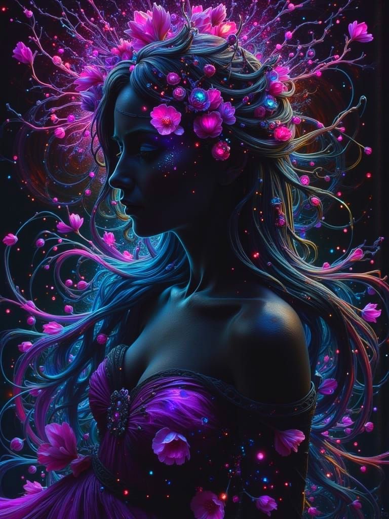 Cyberpunk Synthwave Portrait of a Noble Foxglove Woman