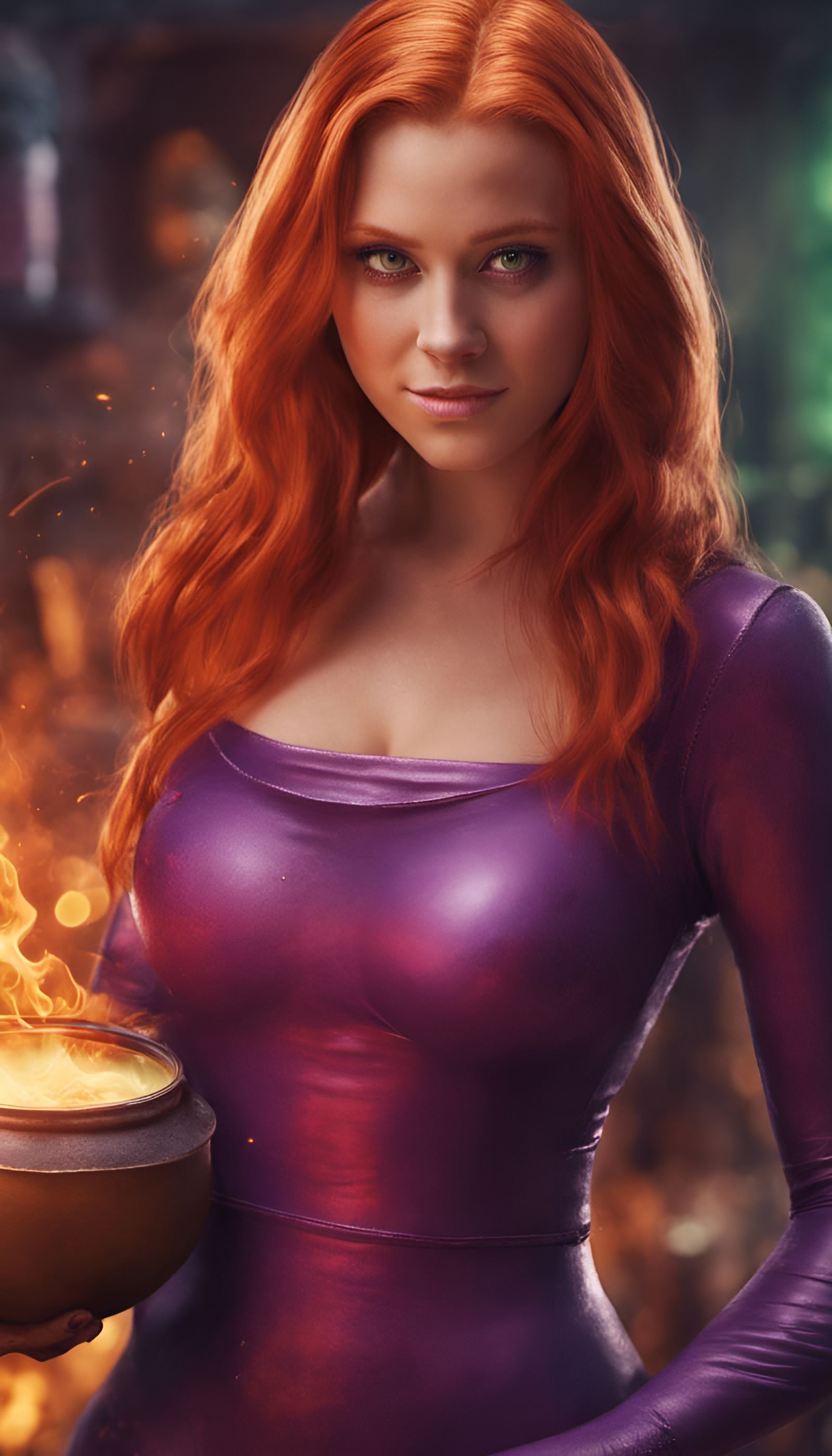 Demonic Ginny Weasley Brews Potion: Hyperrealistic Photograp...