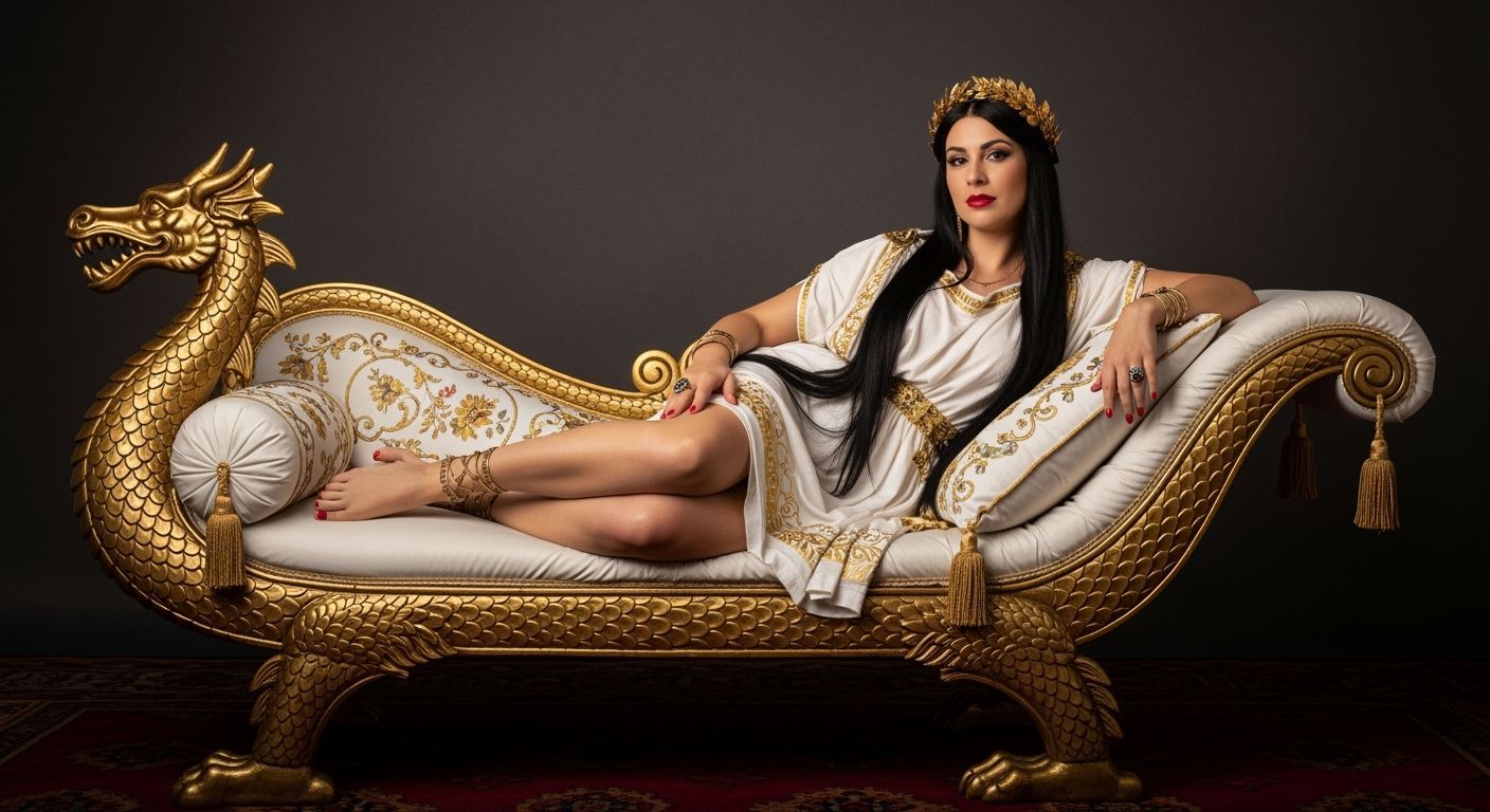 Roman Empress on Dragon Chaise Lounge in Renaissance Style