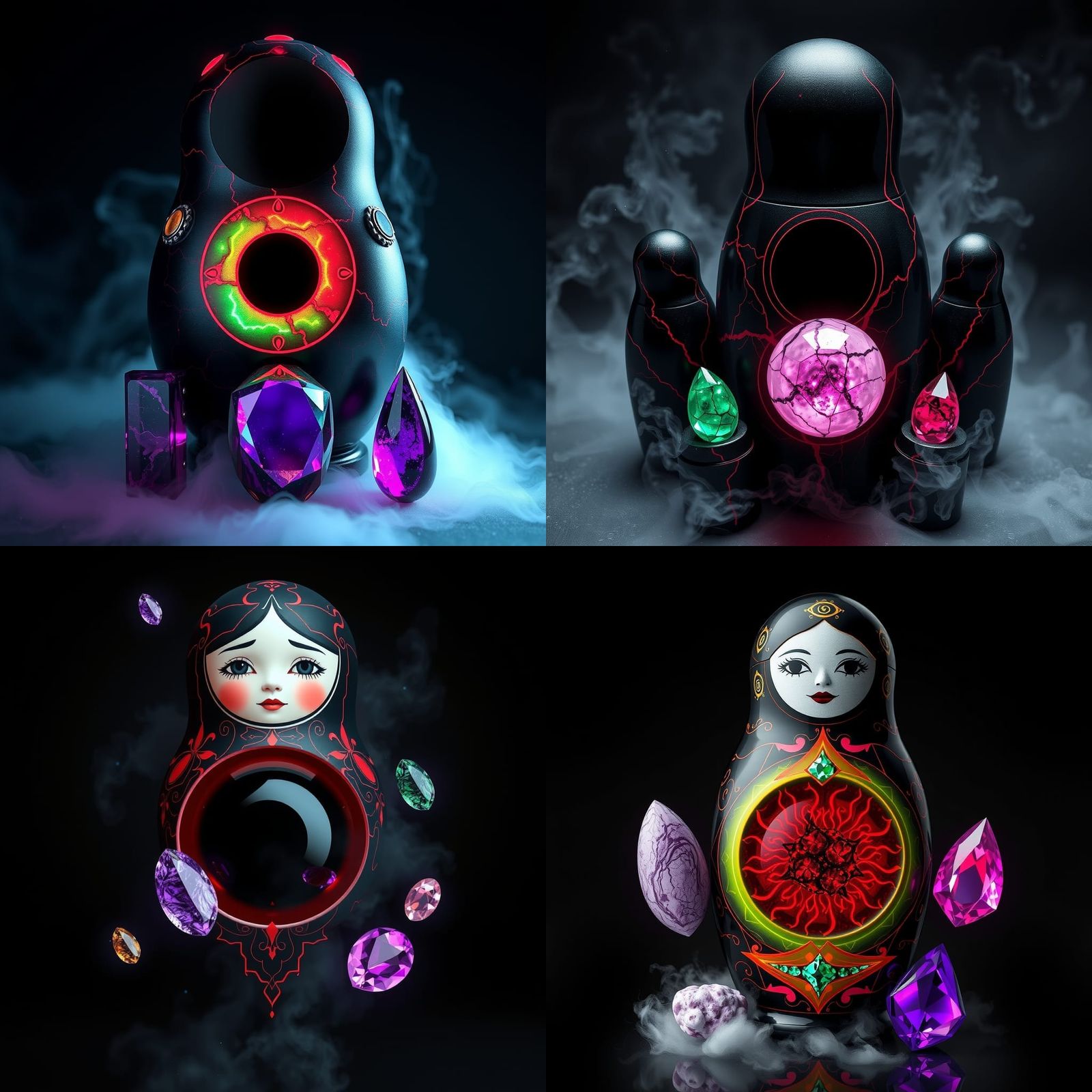 Hematite Matryoshka Doll with Glowing Veins and Ioun Stones