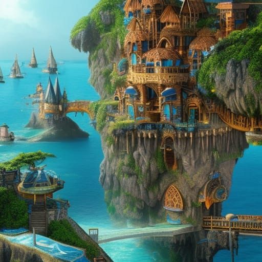 Fantasy Village on Private Island: Digital Matte Painting