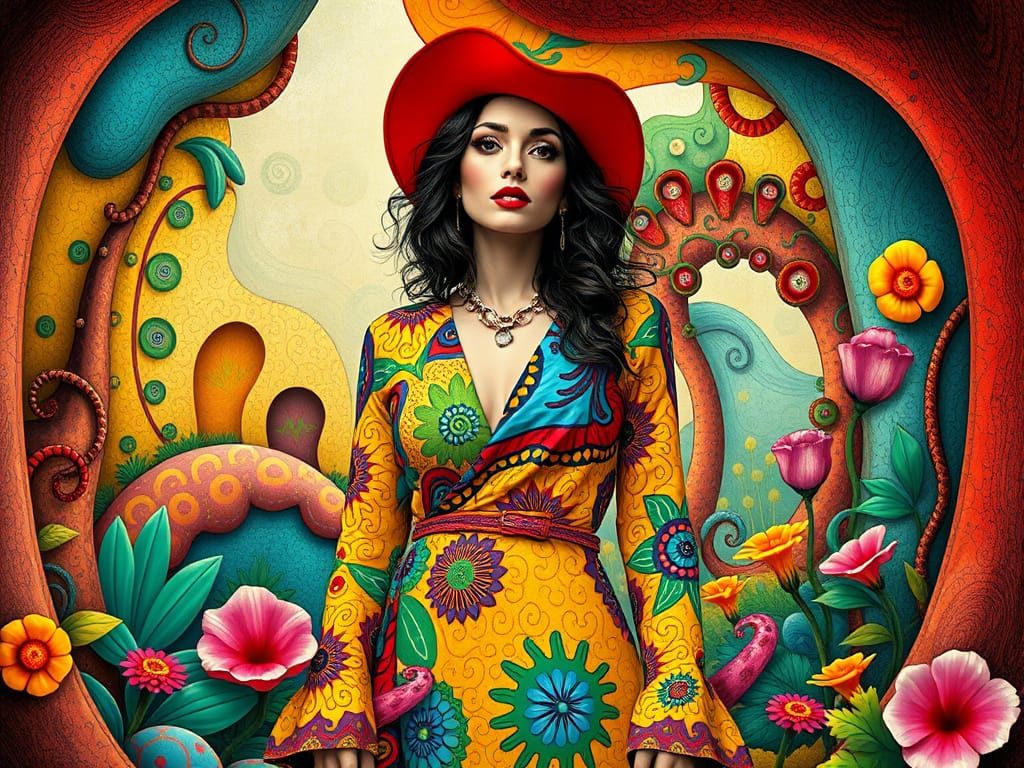 Woman in Hundertwasser's Organic, Colorful Style