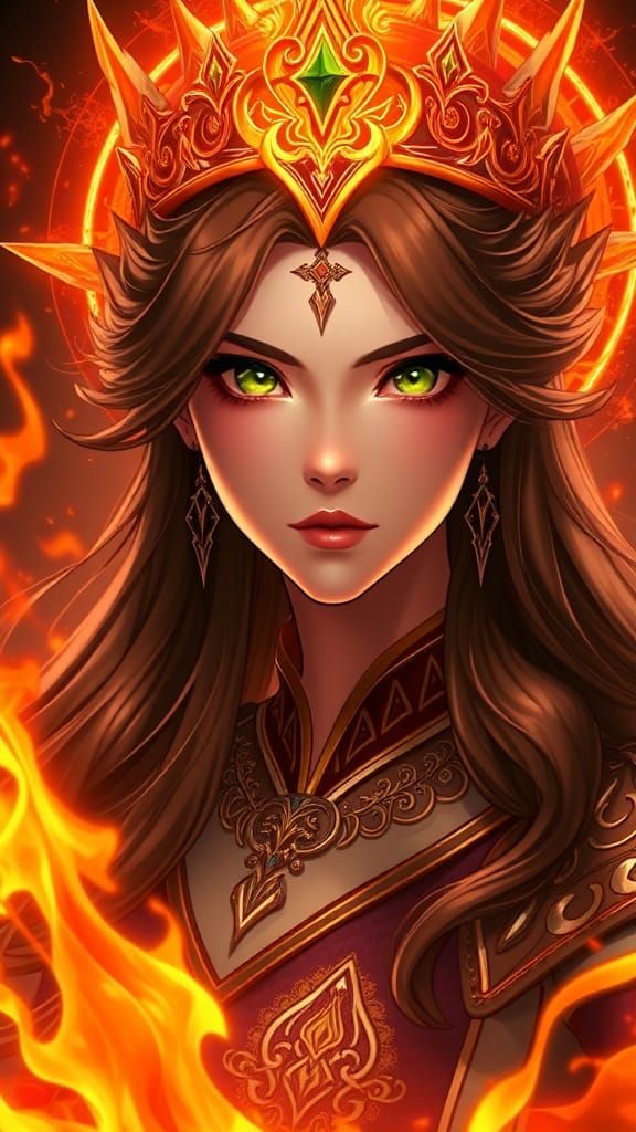 Fiery Queen Portrait in Anime Style