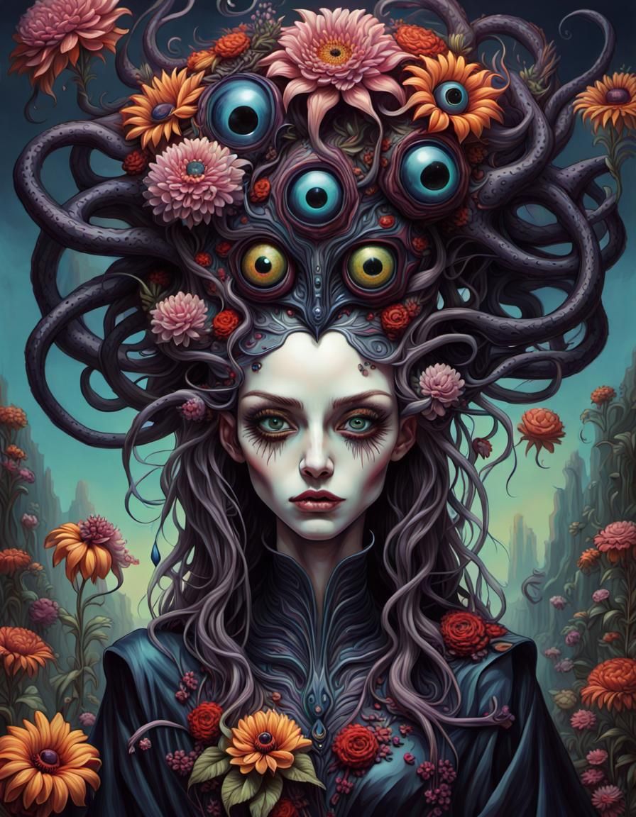 Alien Witch with Flowers: A Surreal Masterpiece