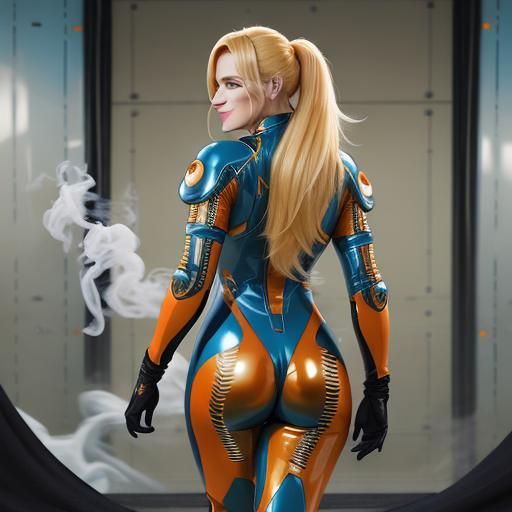 Hyperrealistic Woman in Latex Catsuit, Key Yûki Style