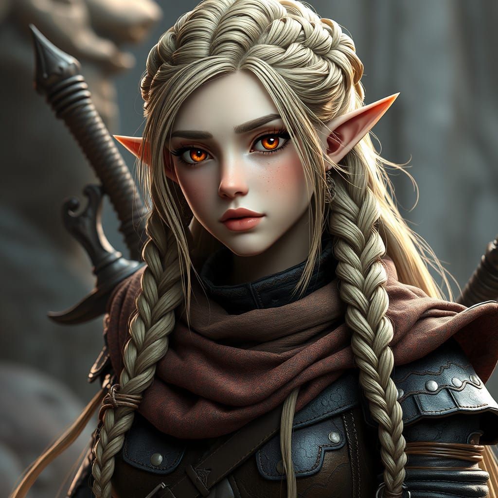 hyperdetailed photo, braided blonde haired medieval female w...