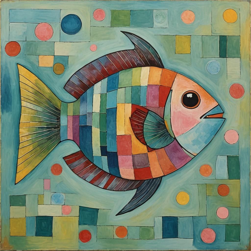Abstract Fish Painting in Paul Klee Style