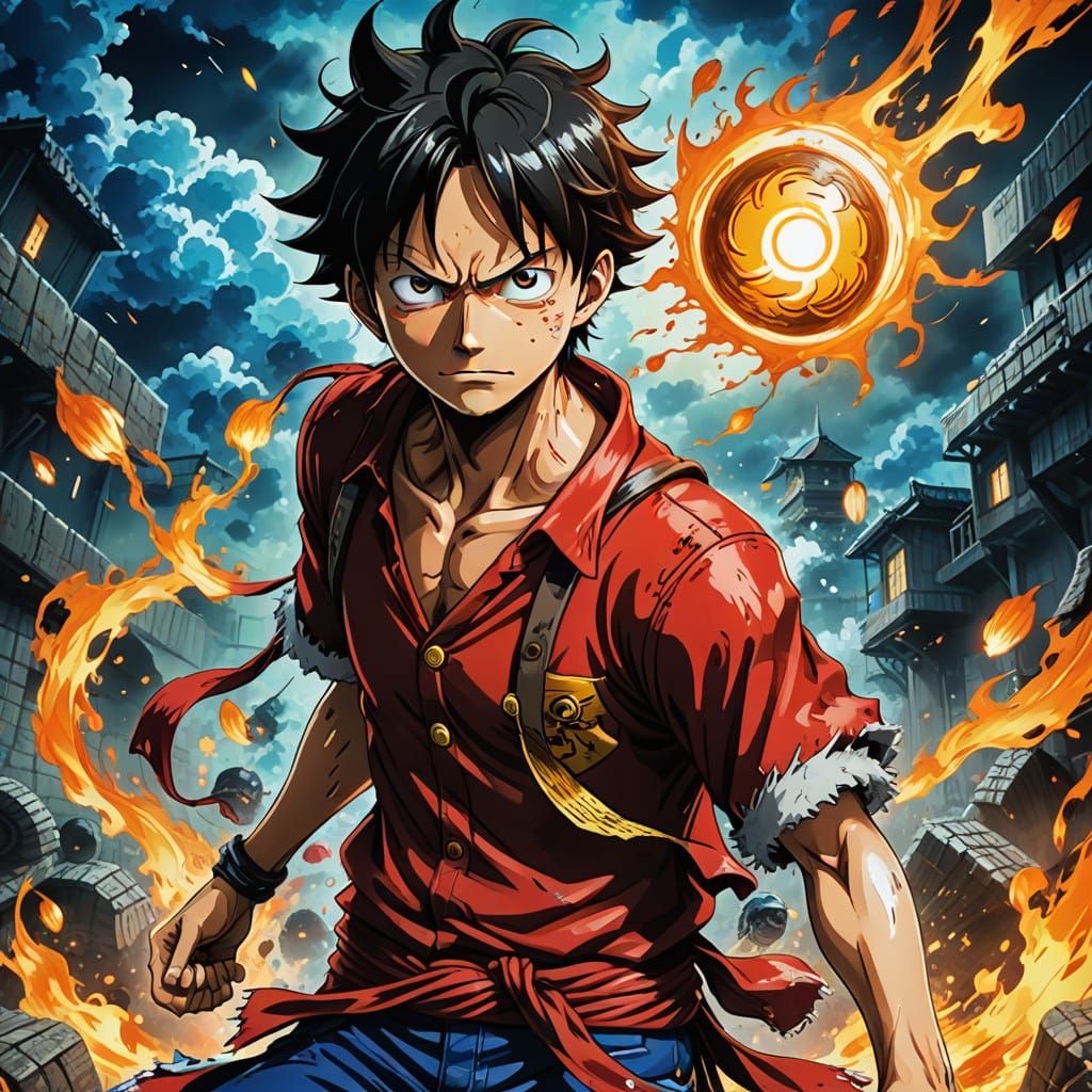 Anime Key Visual of Monkey D. Luffy in Vibrant and Dynamic S...