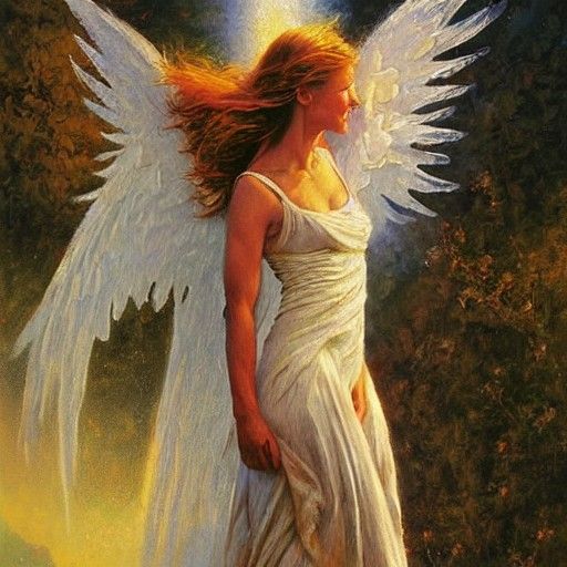 Radiant Angel of Happiness in Oil Paint