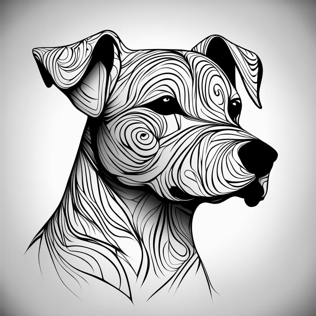 Elegant Dog Portrait with Abstract Flowing Contours