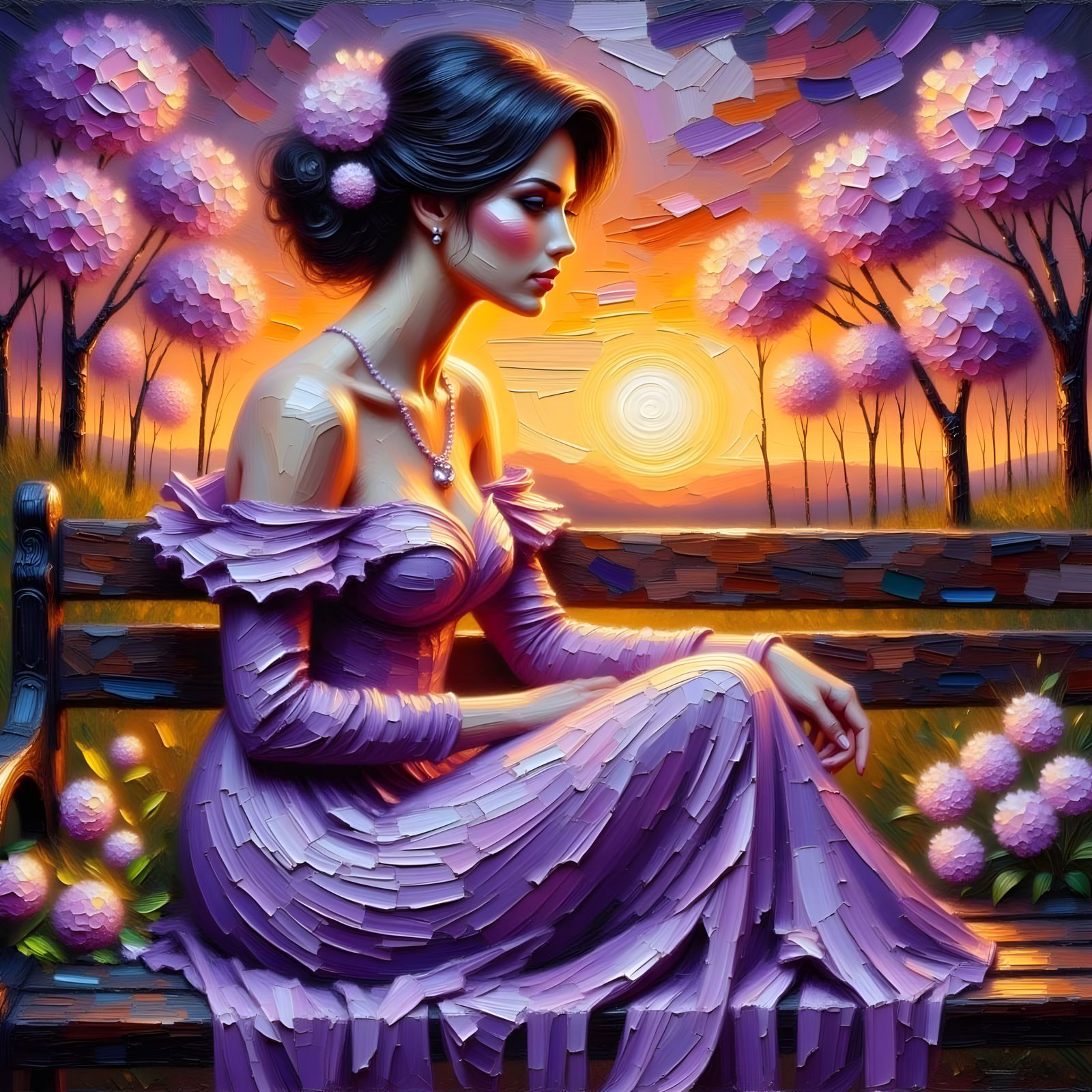 Surreal Victorian Woman in Lavender Silk on Weathered Parisi...