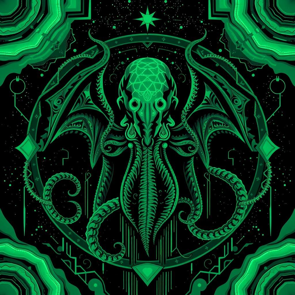 Cthulhu in Maximalist Abstract IndigoCore Style