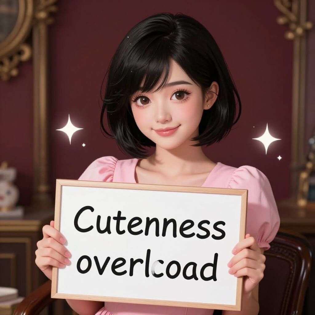 Anime Woman With "Cuteness Overload" Sign in Matte Painting ...