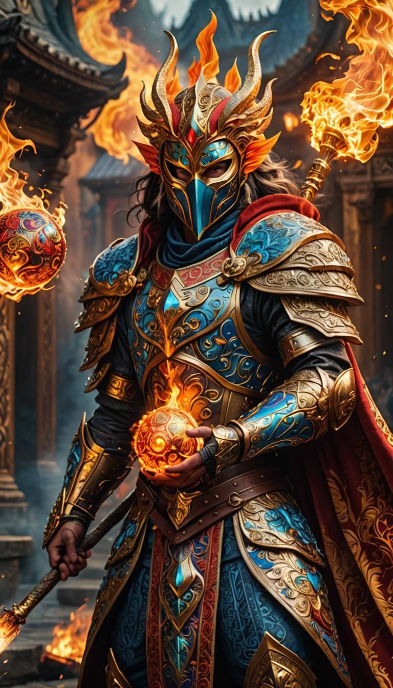 Fearsome Battle Mage with Fireball in 8K 3D