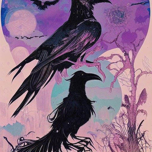 Intricate Raven Witch Girl, Matte Painting