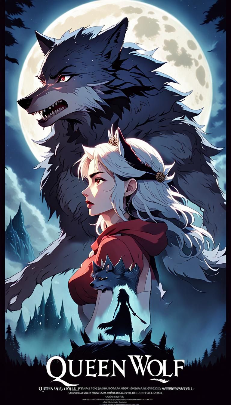 Anime Queen and Werewolf Fantasy Movie Poster
