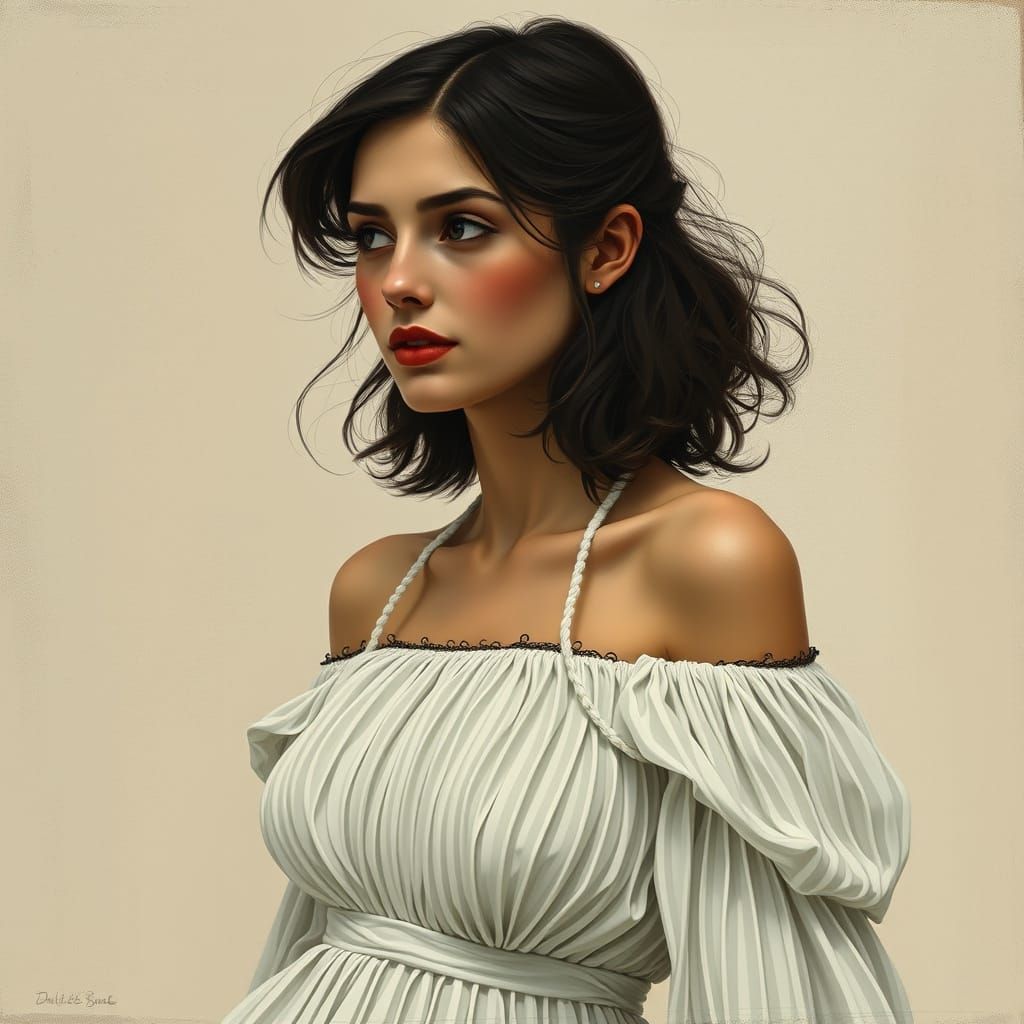 French Woman in Flowing Dress: Expressive Figure Study