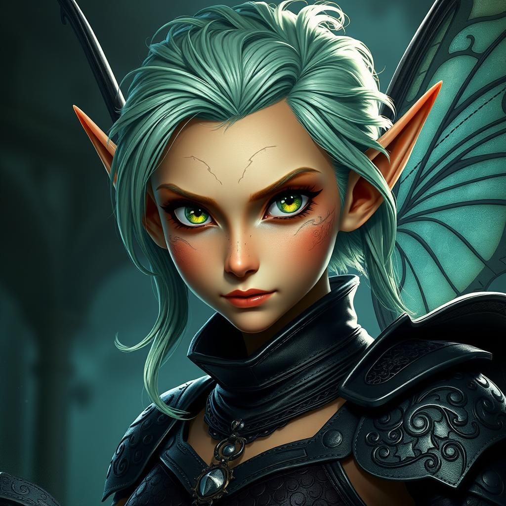 Elf Assassin Fairy Portrait in Art Nouveau Style