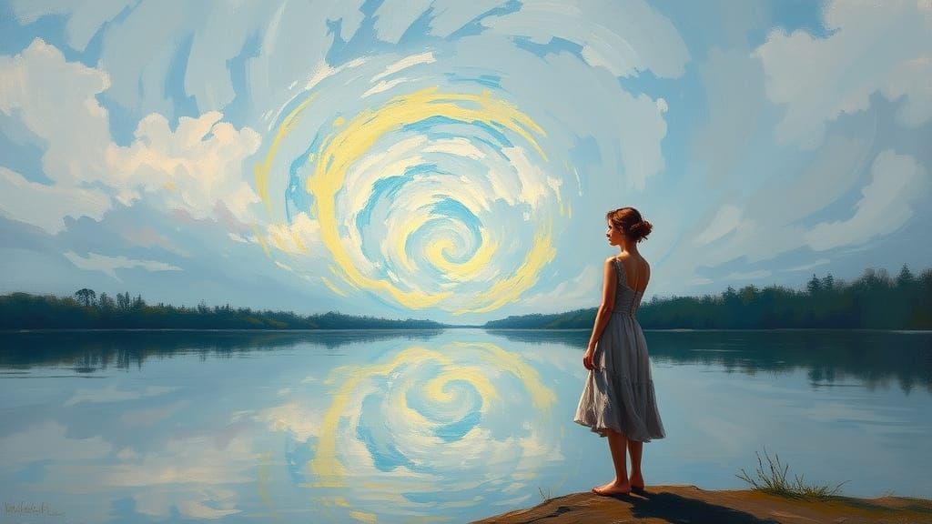 A Woman Lost in a Whirlpool of Colors and Forms