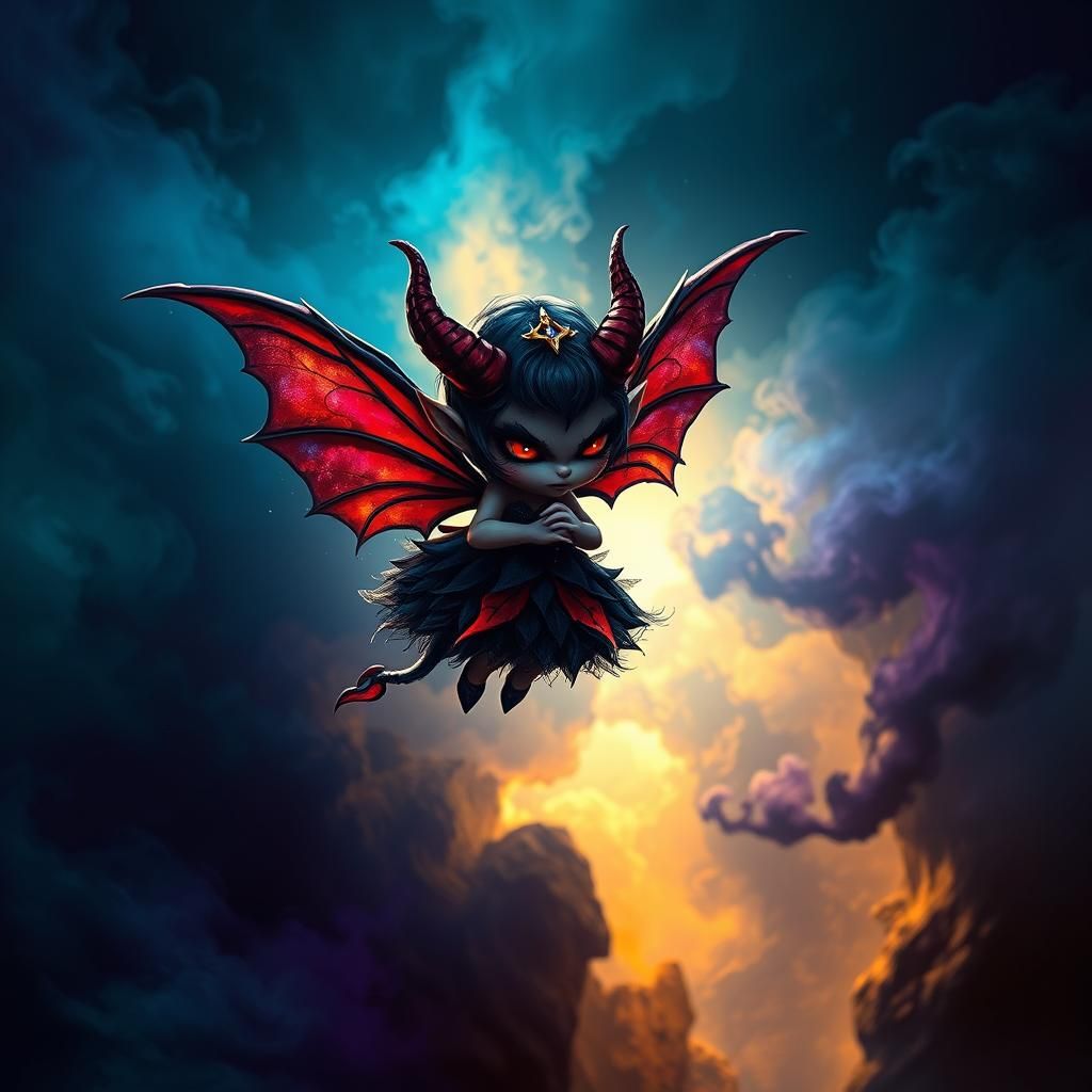 Chibi Demon Fairy in Dark Fantasy Art Nouveau Style