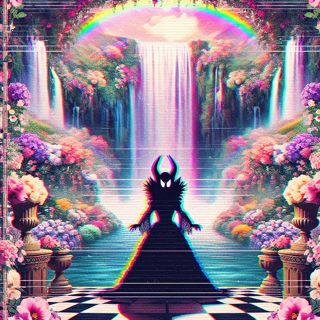 Ethereal Horror in a Retro Vaporwave Garden