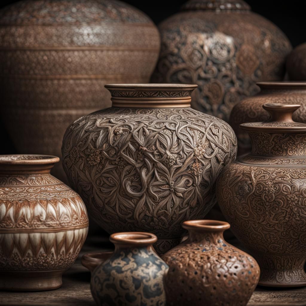 Eccentric Clay Pottery in Hyperrealistic Style