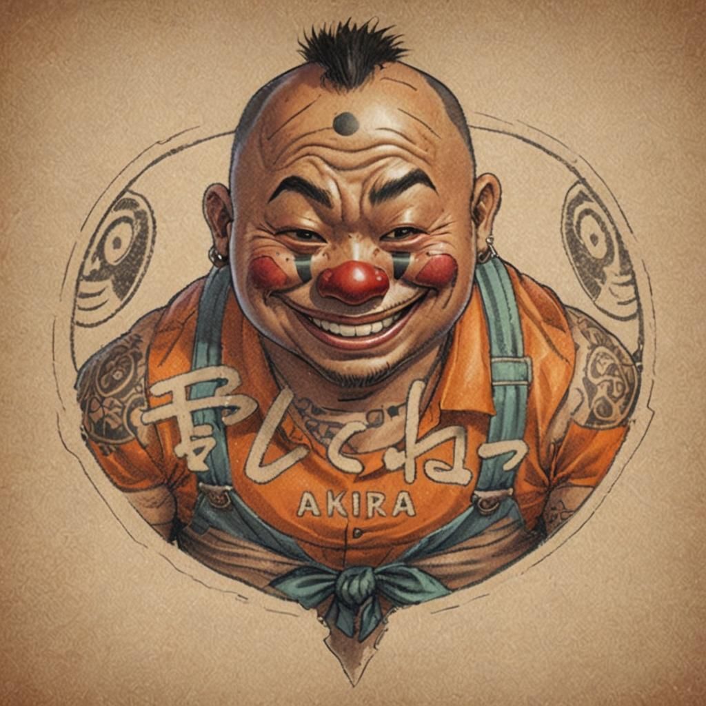 Asian Man with Clown Tattoo, Akira Anime Style