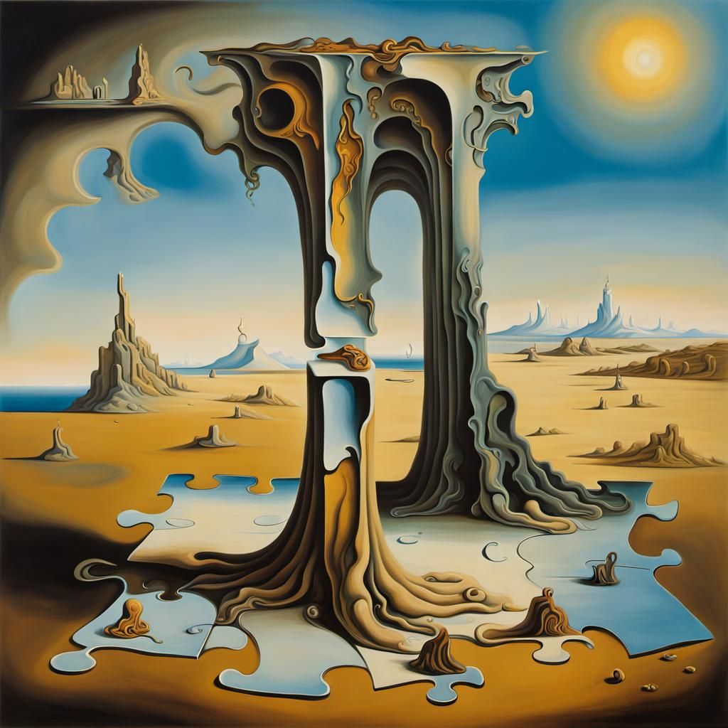 Surreal Puzzle Pieces in Melting Oil on Canvas