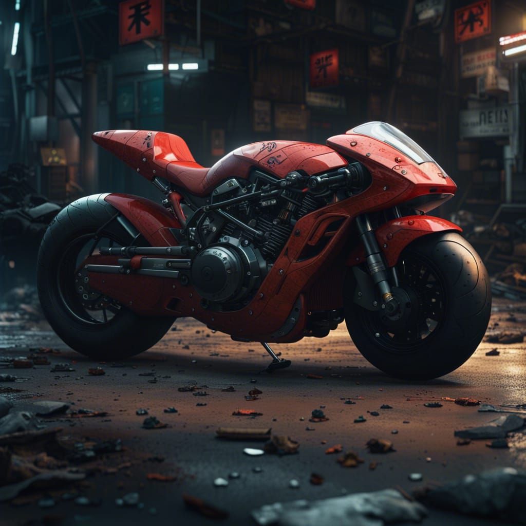 Akira Motorcycle: Hyperdetailed 8K Digital Matte Painting