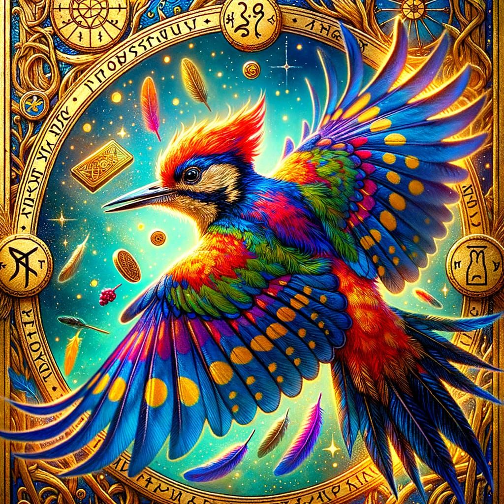 Woodpecker Emerges from Magical Tarot Card