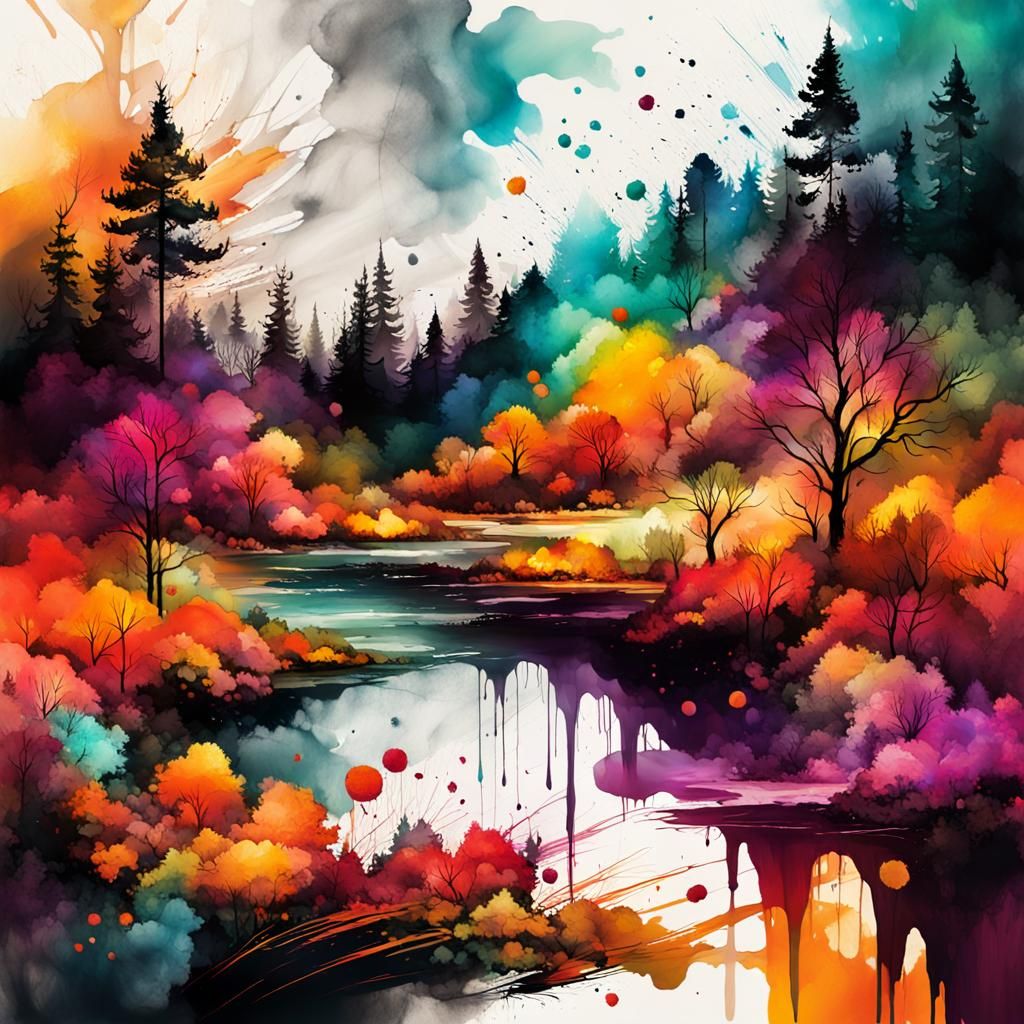 Autumn Forest: Stylized Alcohol Ink Landscape