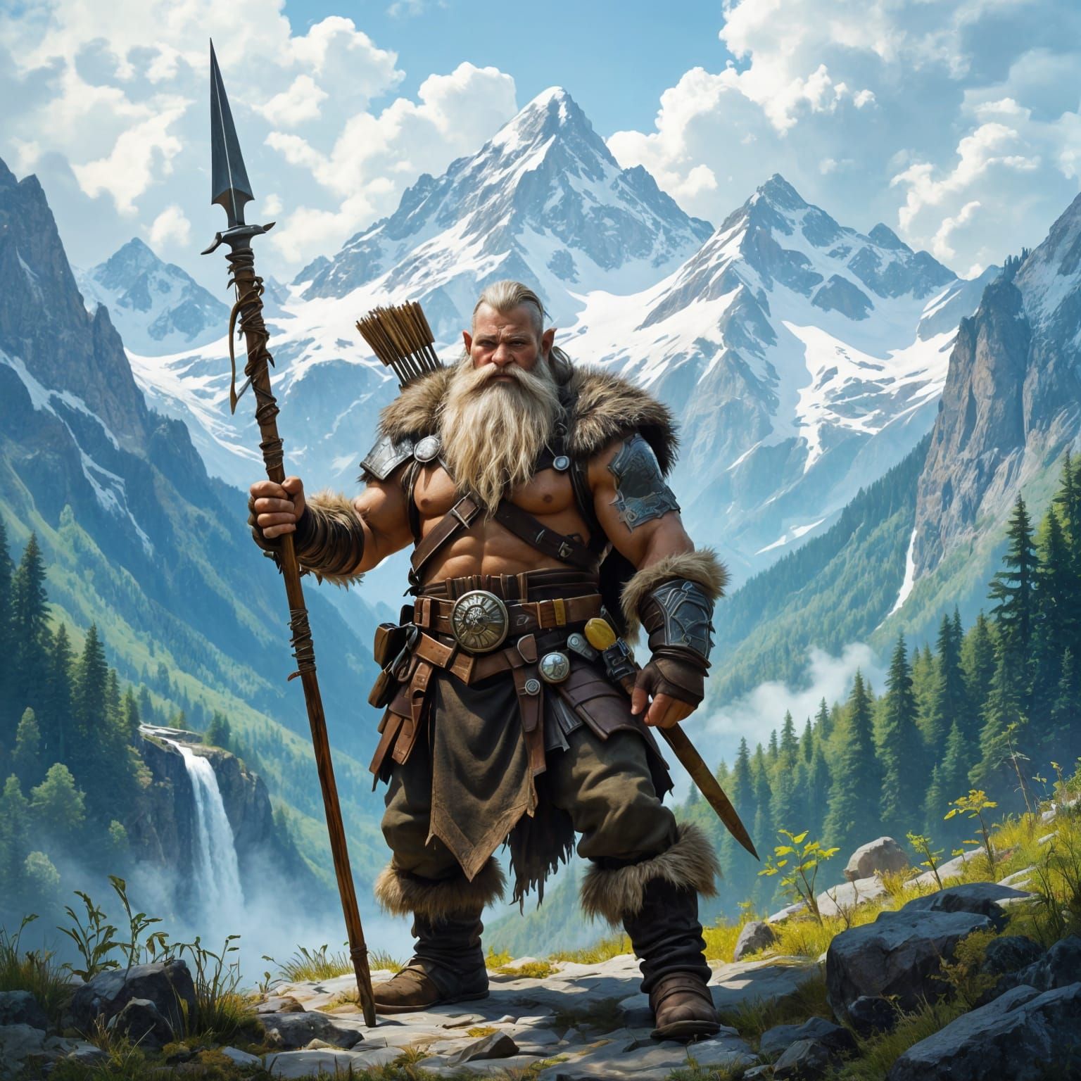 Dwarven Hunter in Beautiful Mountain Terrain