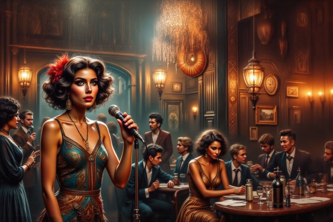 Sultry Jazz Singer in 1920s Liverpool Nightclub, Art Deco St...