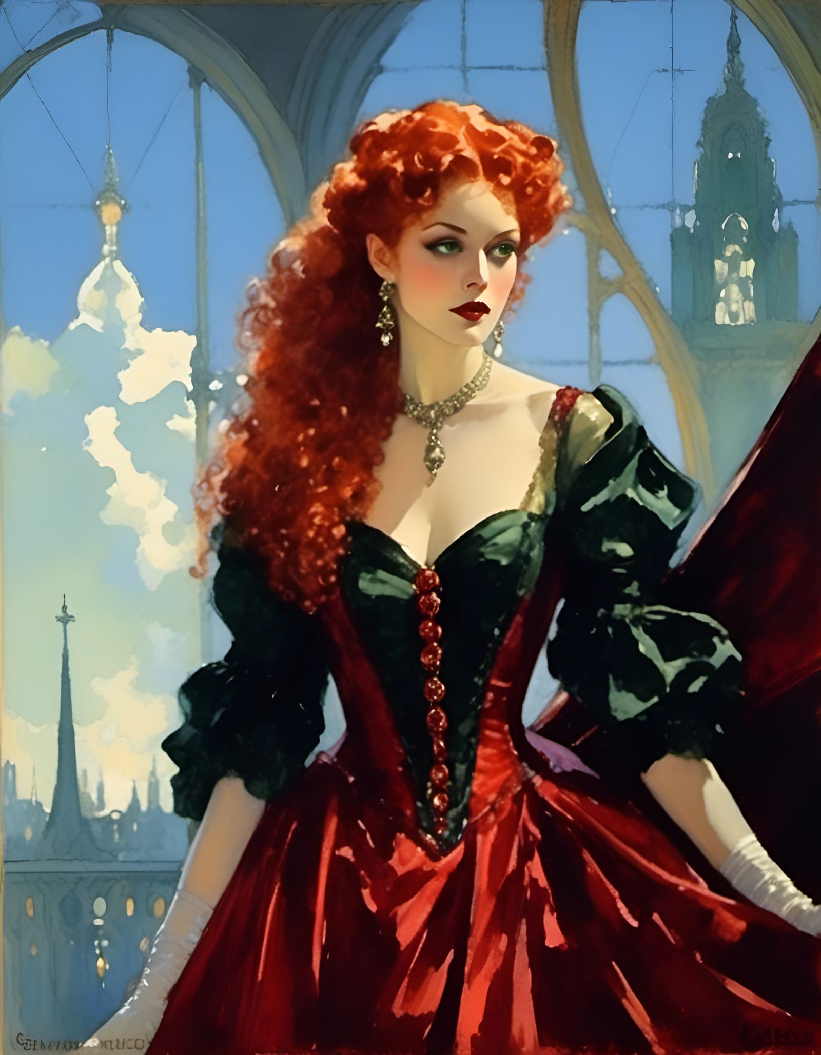 Futuristic Gothic Vampire Bride in Watercolor Style