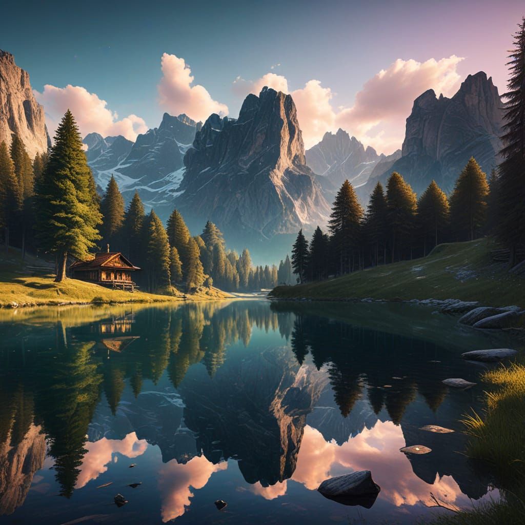 Fisherman on Lake Antorno: Fantasy Landscape