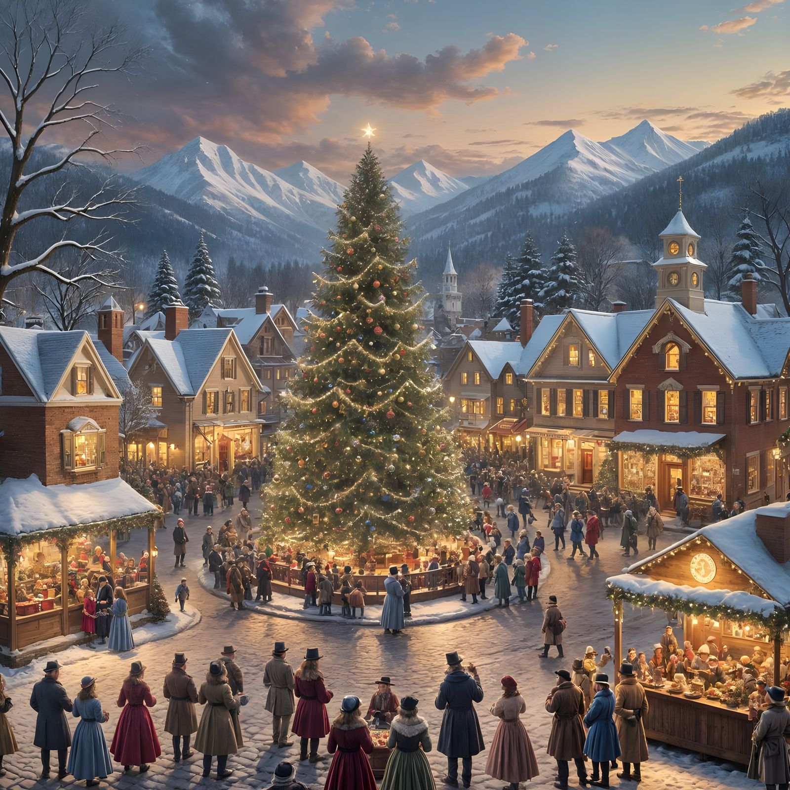 Idyllic Christmas Village Scene