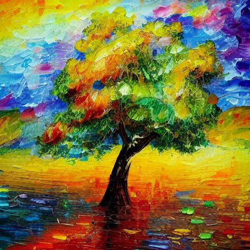 Colorful Tree Painting in Neo-Impressionism Style