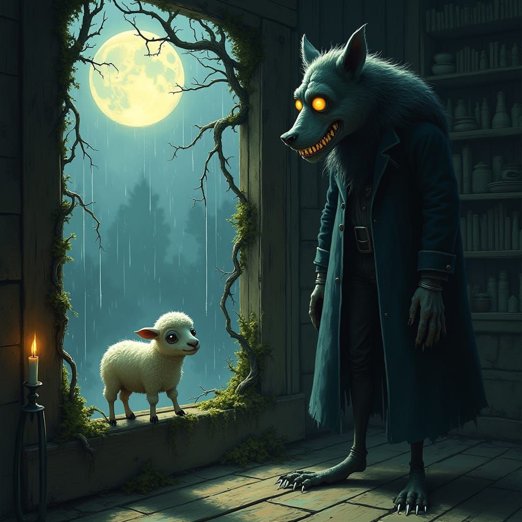 Lamb and Wolf in Tim Burton's Gothic Style