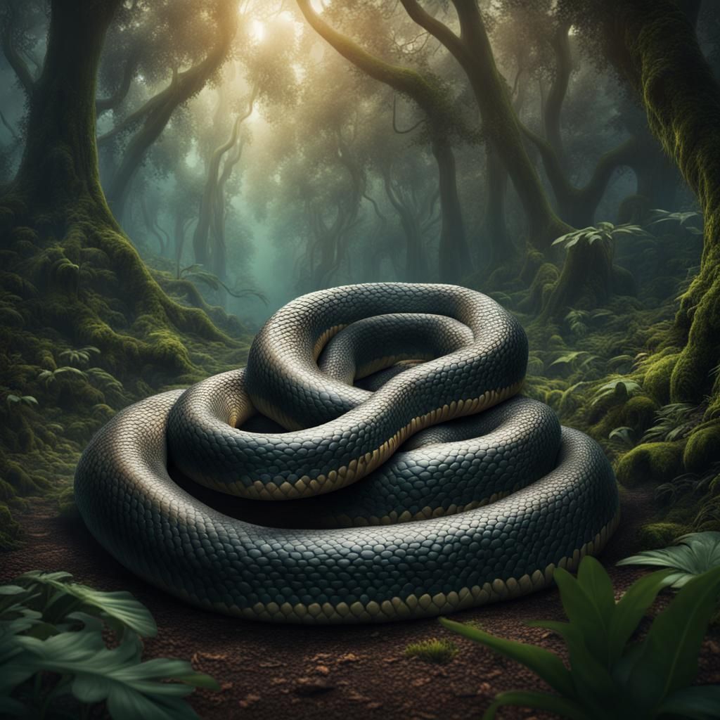 Mythical Anaconda in Forest: Digital Matte Painting