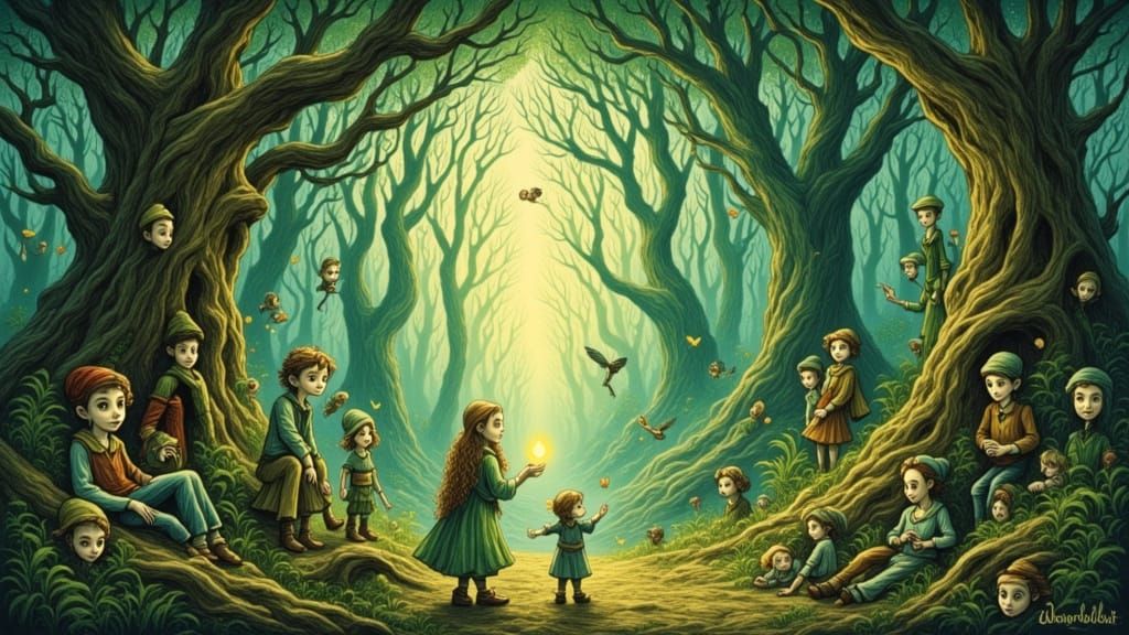 Enchanted Forest Gathering in Watercolor Style