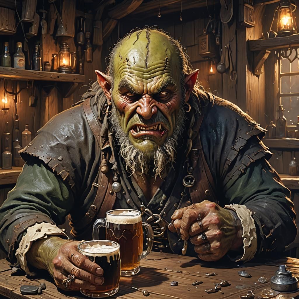 Orc Pirate in Tavern Corner: Digital Art
