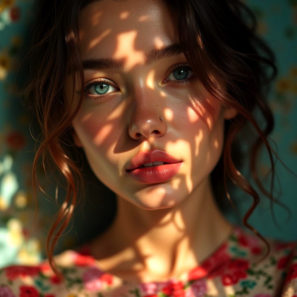 Surreal Woman in Vibrant Floral Setting