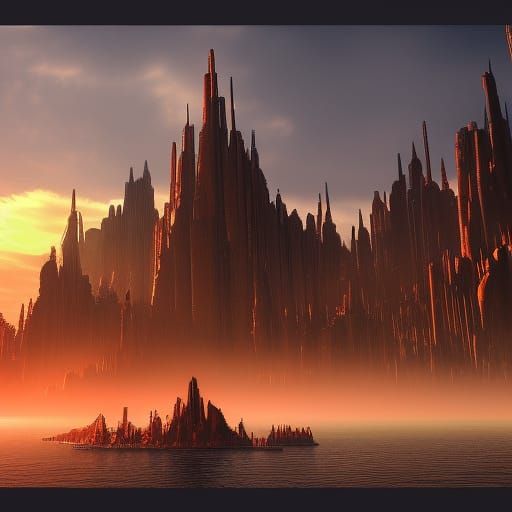 Sunset Cityscape: Detailed Matte Painting in Fantasy Style