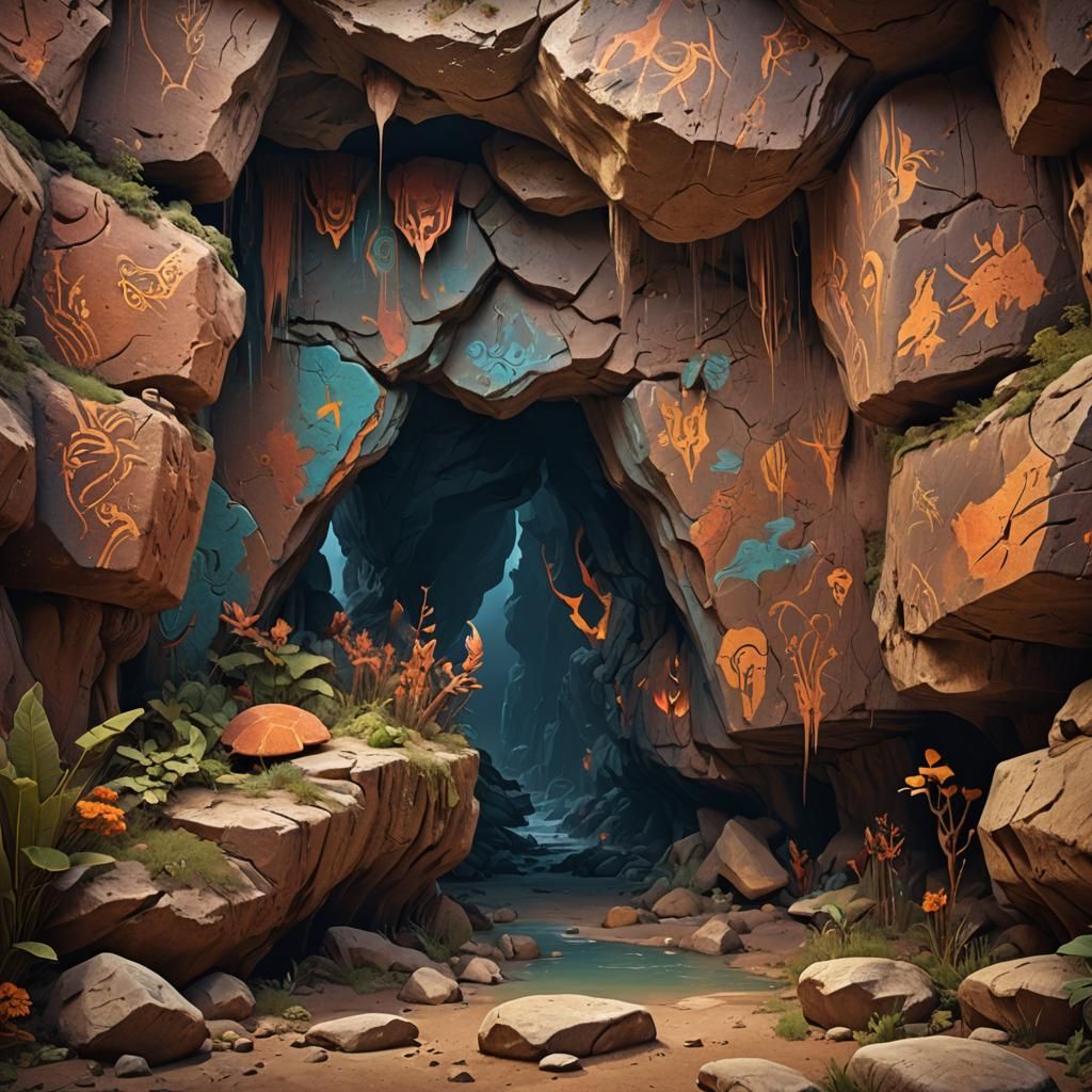 Detailed Cave Paintings in Fantasy Concept Art