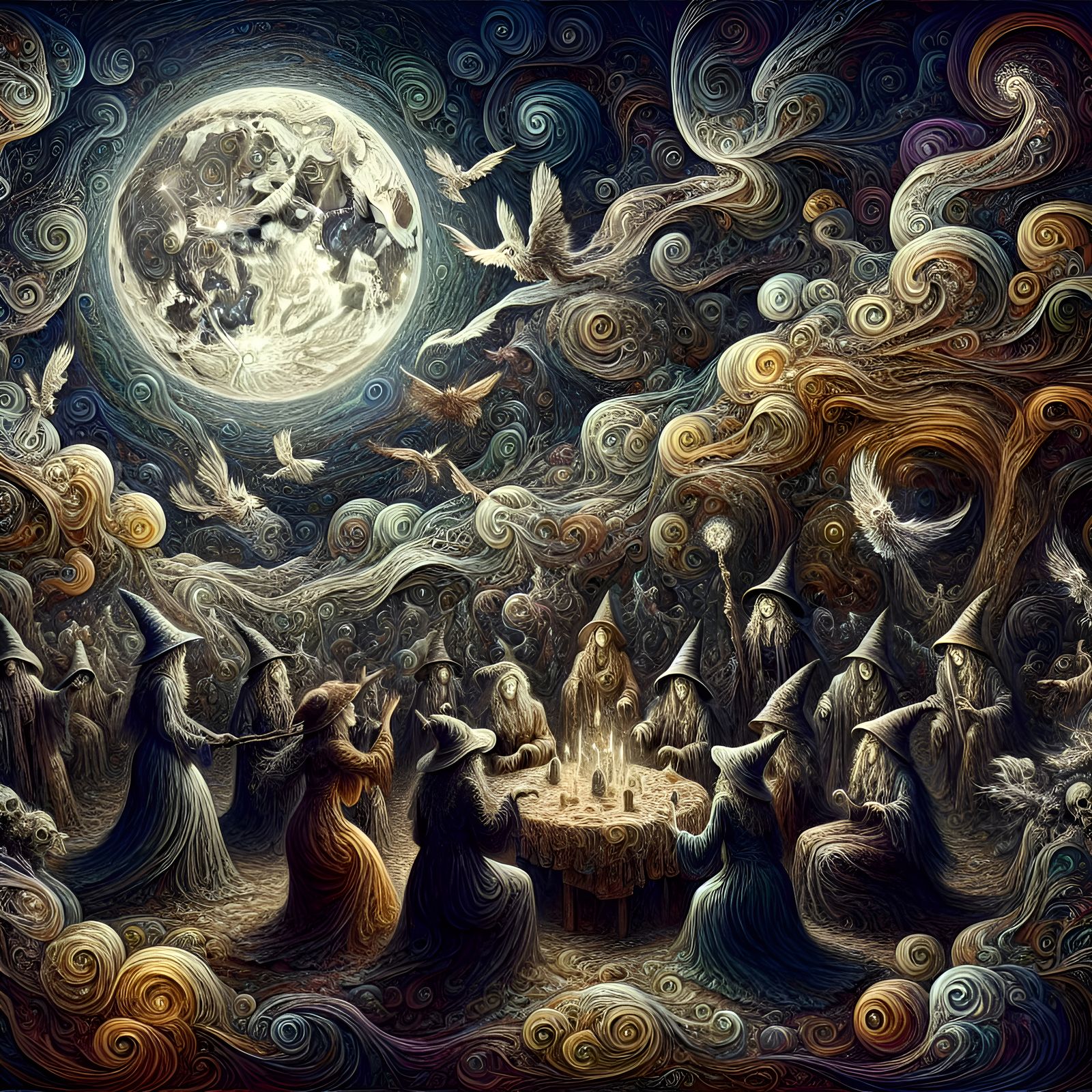 Witches Summoning Spirits Under the Full Moon