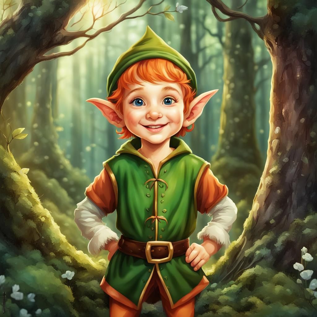 Smiling Elf in Enchanted Forest