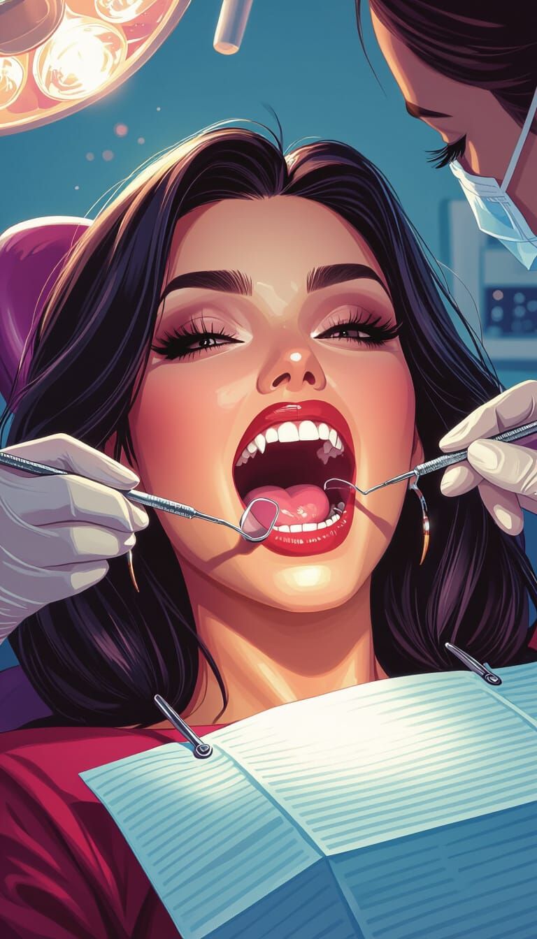 Vampire Dental Extraction in Hyperrealistic Splash Art Style